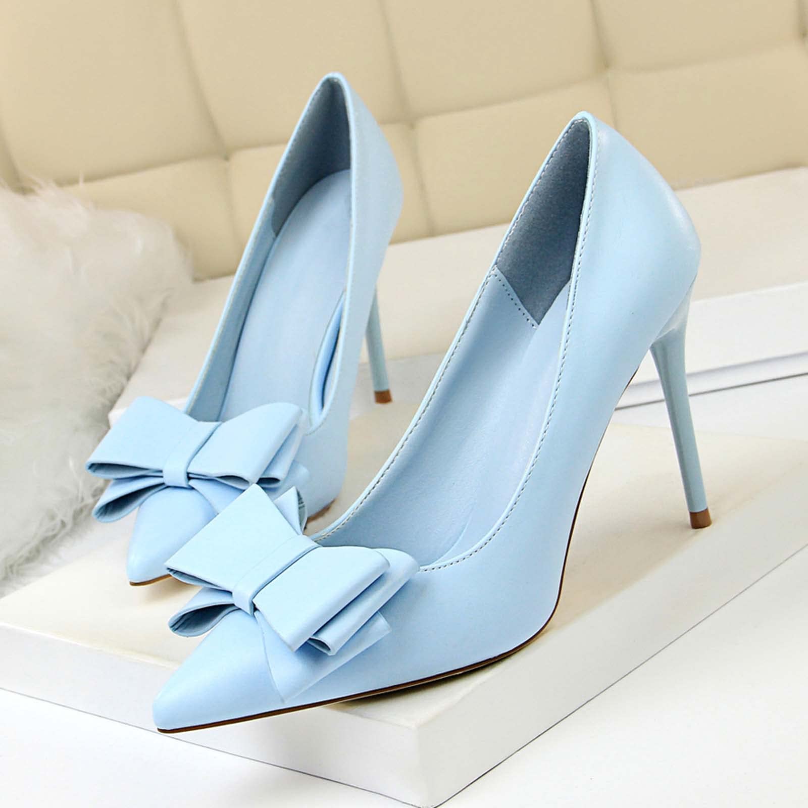 JOEupin Zapatos de tacón alto para mujer, con lazo puntiagudo, sin cordones, para fiesta de noche