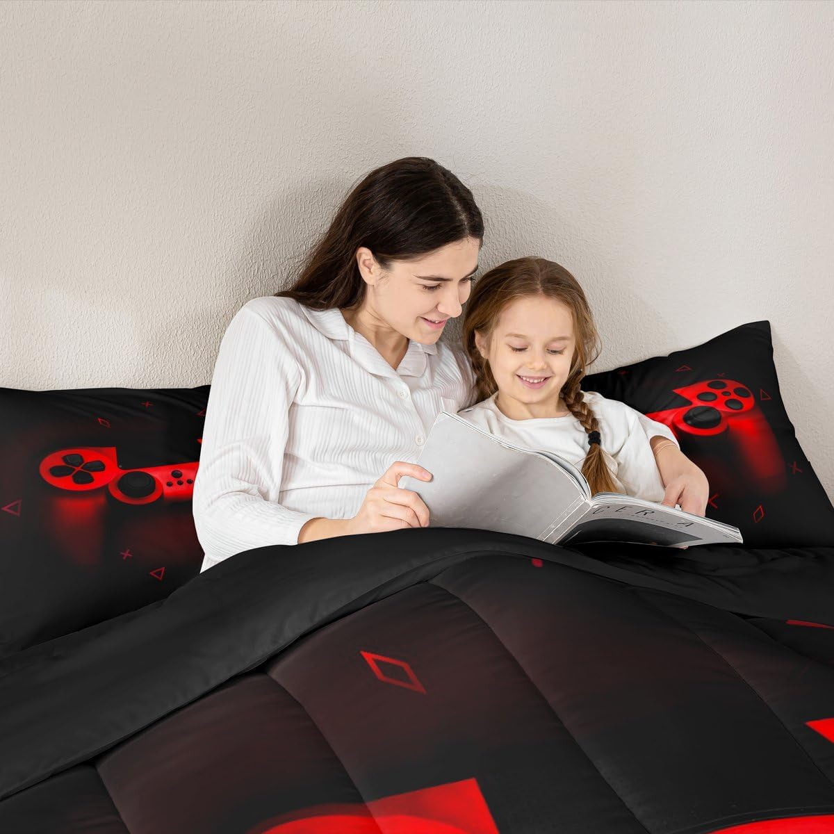Boys Gamer Comforter Set Queen Size,Gamepad Bedding Set Kids Young Man Video Games Down Comforter for Teen Child Game Room Decor Black Red Classic Retro Gaming Quilted Duvet Set with Pillowcase - Image 6
