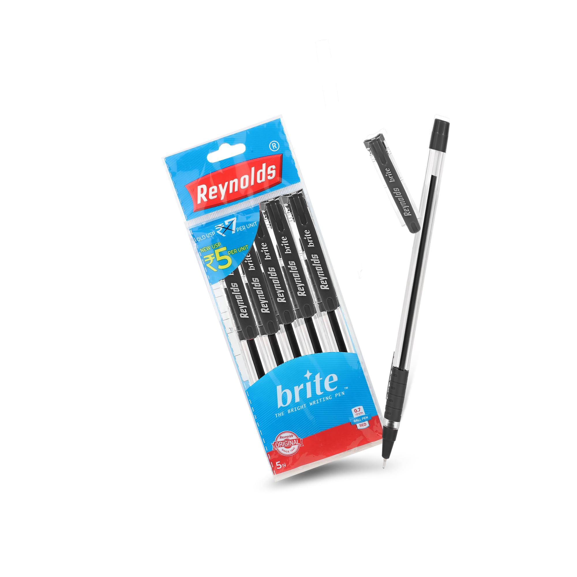 Reynolds BRITE 5 PEN BAG - BLACK | 0.7mm Tip Size | Best Ball-Point Pen | Pen for Students and Office
