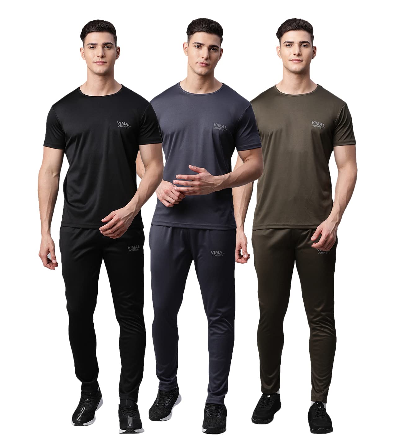 Mack Jonney Dryfit Solid Lycra Tracksuit Co-ord Sets for Men (Pack of 3)-DRYFIT_T_D10_BLK_GRY_L.GRY_06-P