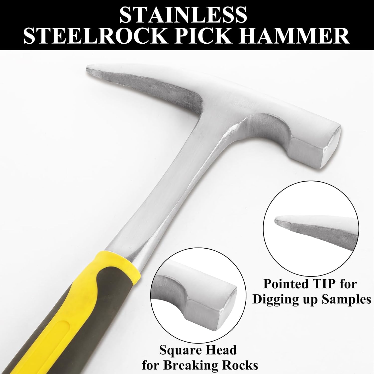 CertBuy 2 Pack Geology Rock Pick Hammer Kit - All Steel Geologist Hammer with Pointed Tip and Shock Reduction Grip for Mining