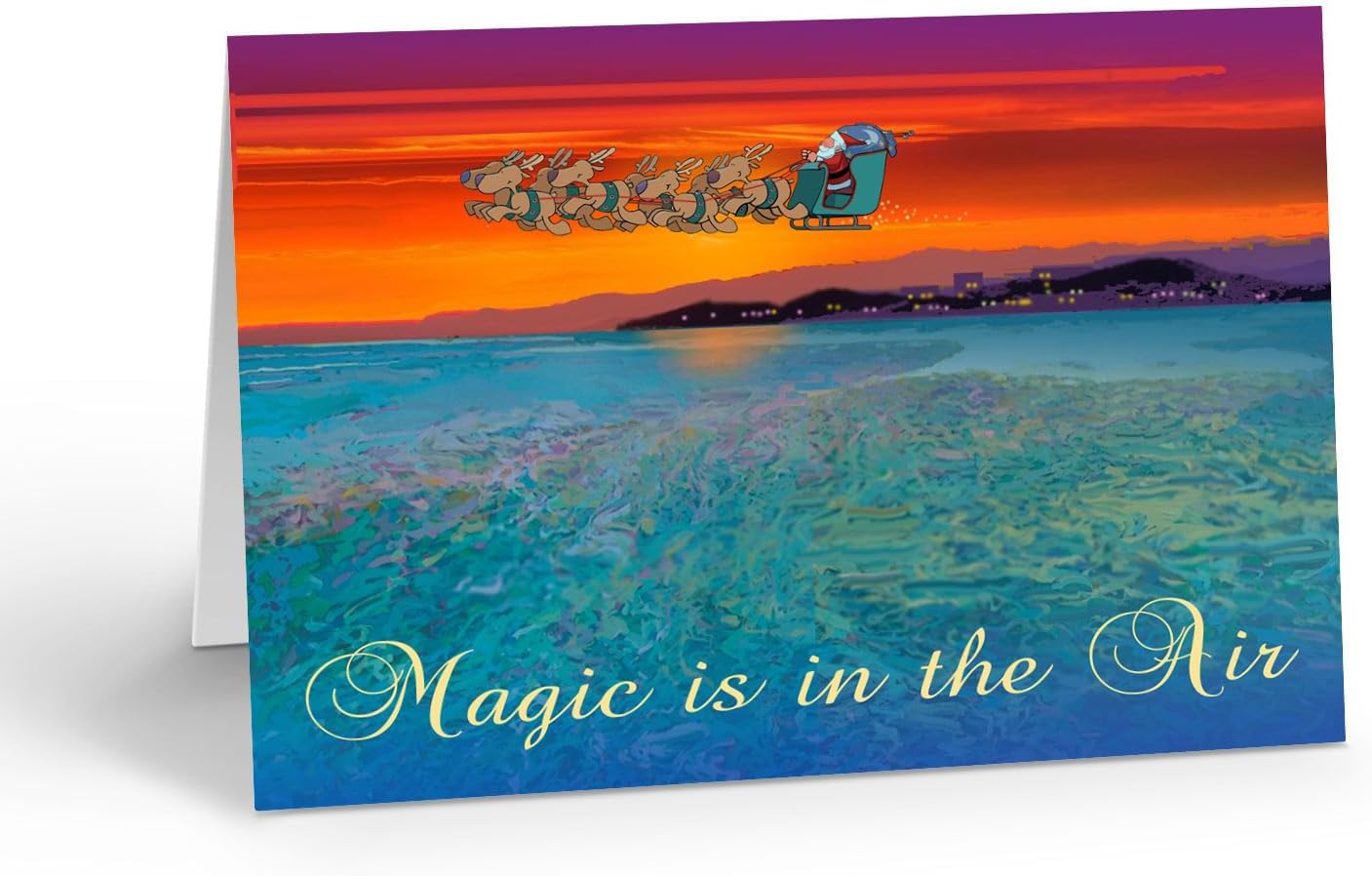 Stonehouse Collection | Ocean Christmas Card | Santa Delivering Presents Holiday Cards | Beach Christmas Cards | 24 cards and 25 Envelopes (Personalized)