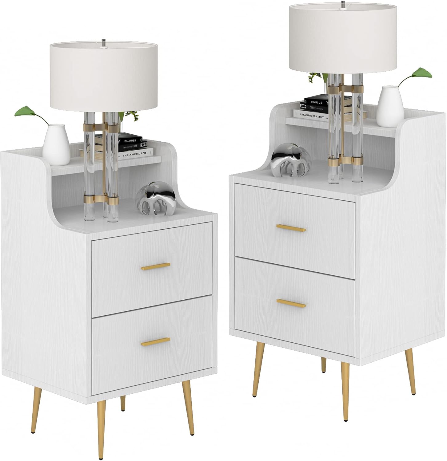 Tribesigns White Nightstand Set of 2, Modern Bedside Table