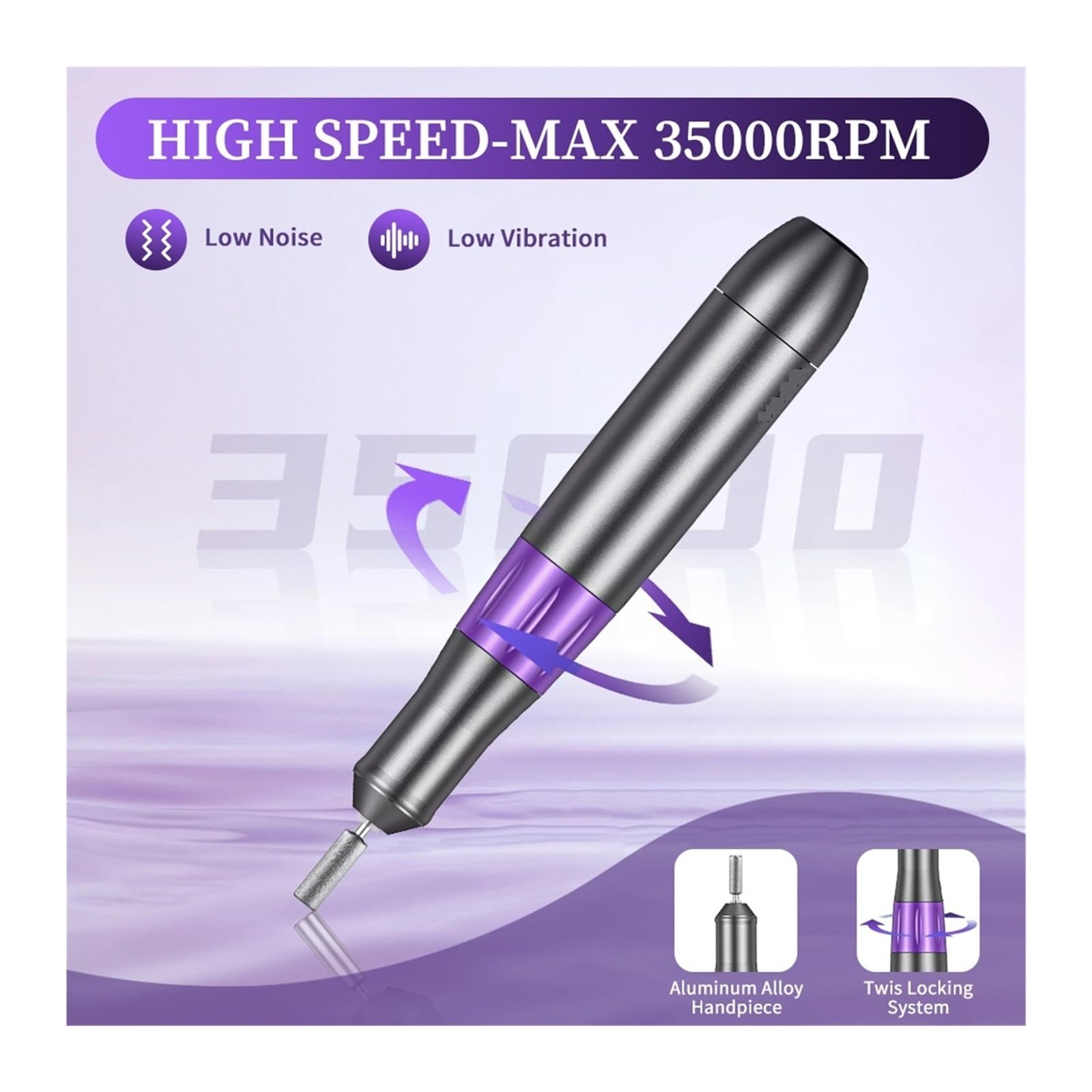 Lime a Ongle Electrique, Perceuse À Ongles 35000RPM Portable Électrique Acrylique Vernis Gel Dissolvant Machine Avec Ensemble De Forets, Manucure Nail Tech Art Salon Maison DIY