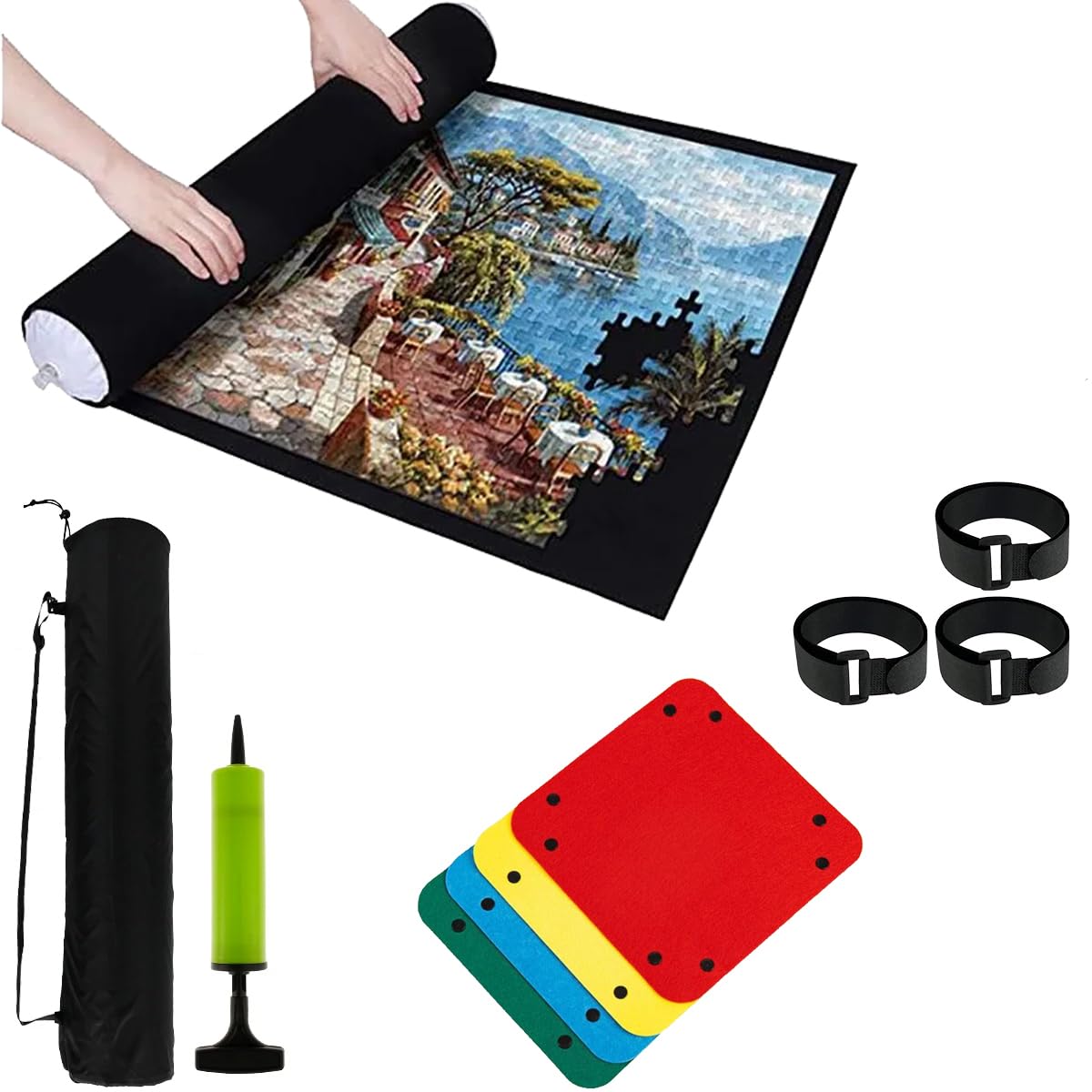 Tappeto puzzle per puzzle fino a 1500 2000 3000 pezzi di puzzle, Tappetino Puzzle Feltro, Portatile Puzzle Roll Mat Antiscivolo Tappetino Puzzle