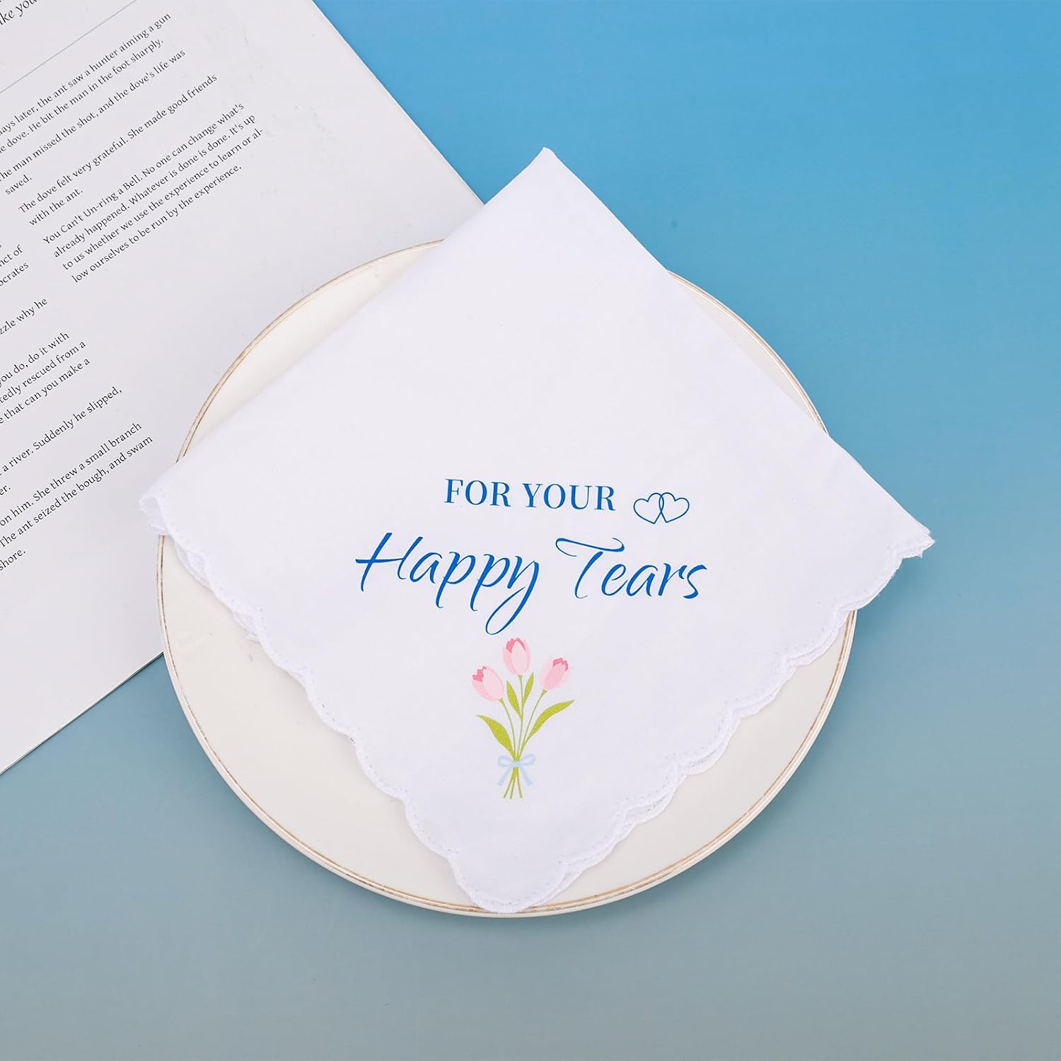 Happy Tears Handkerchief, Cotton Delicate Wedding Handkerchiefs (White) | Blue For Your Happy Tears Handkerchief Minimalist Decorative Accessories for Engagement Party Groom Bridal Shower Wedding