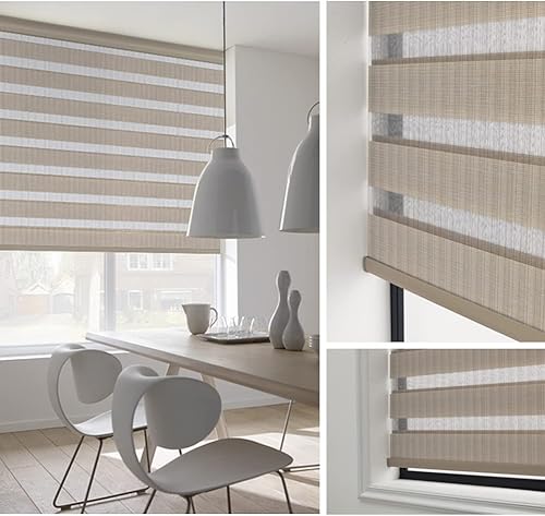 Miniatura 10 de ZSHINE Persianas motorizadas de cebra compatibles con Alexa de ancho (23 a 95 pulgadas), persianas de doble capa inalámbricas, horizontal, tamaño