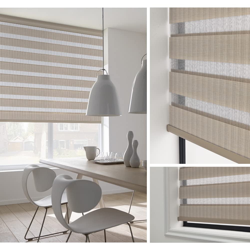 ZSHINE Motorized Zebra Blinds Compatible with Alexa Width (23-95 inches) Dual Layer Shades Cordless Horizontal Window Blind Customize Size for Home Office(Beige Yellow)…