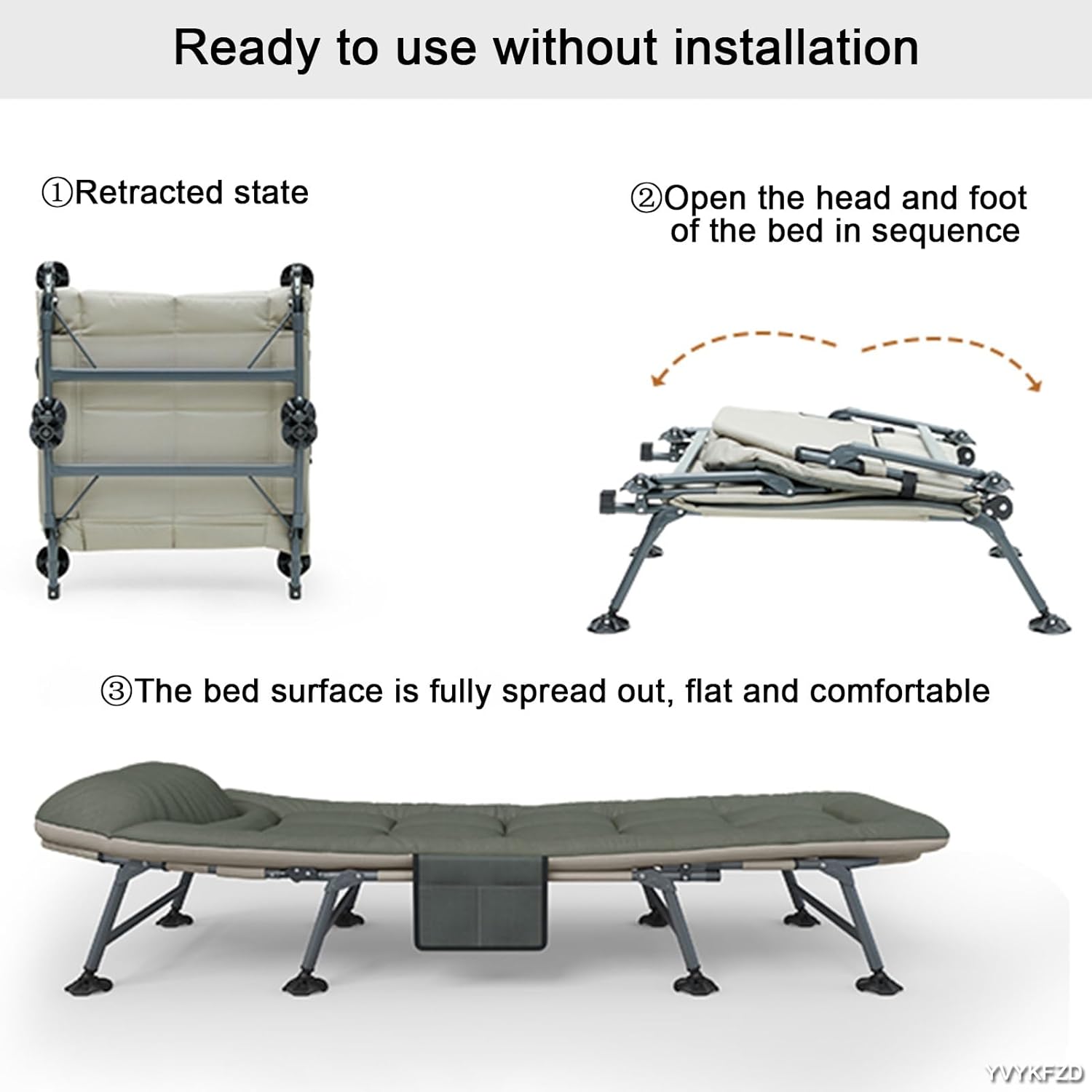 YVYKFZD Camping Cots for Adults, 6-Position Folding Camping Bed, Portable Single Sleeping Cots with Headrest Design, Supports 330 lbs, for Tent Outdoor Travel (Size : 180x65x42cm)