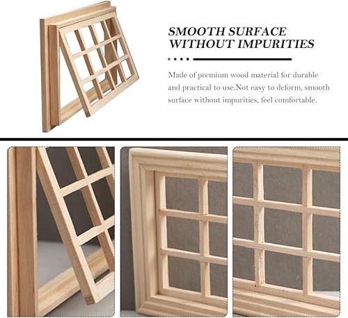 Miniatura 8 de Toyvian Ventanas en miniatura para manualidades 1 12 Escala casa de muñecas de madera Marco de ventana Figuritas - Mini casa de bricolaje Escenas en