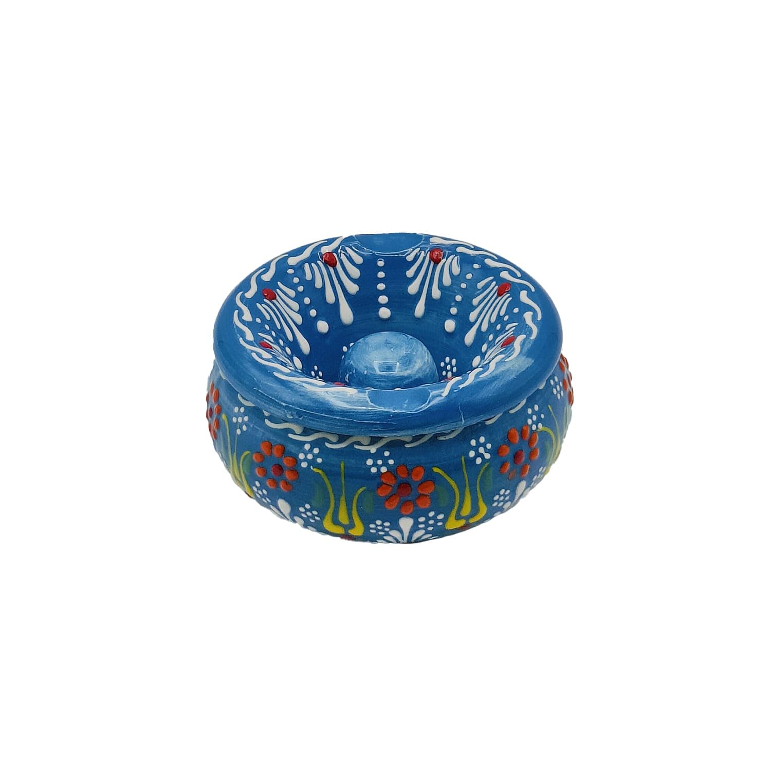 Posacenere Marocchino Anis In Ceramica Marmorizzata | Giallo, Blu E Bianco Con Coperchio E 3 Slot Per Sigarette