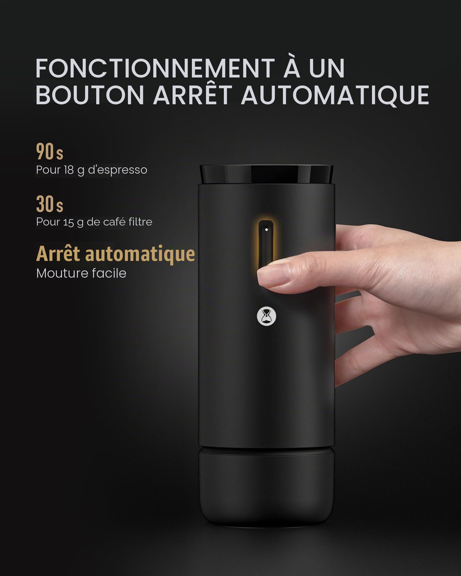 Moulin à café conique portable TIMEMORE, moulin à café électrique avec 30 réglages, arrêt automatique et design compact pour une utilisation à la maison et en extérieur - Whirly 01S, noir