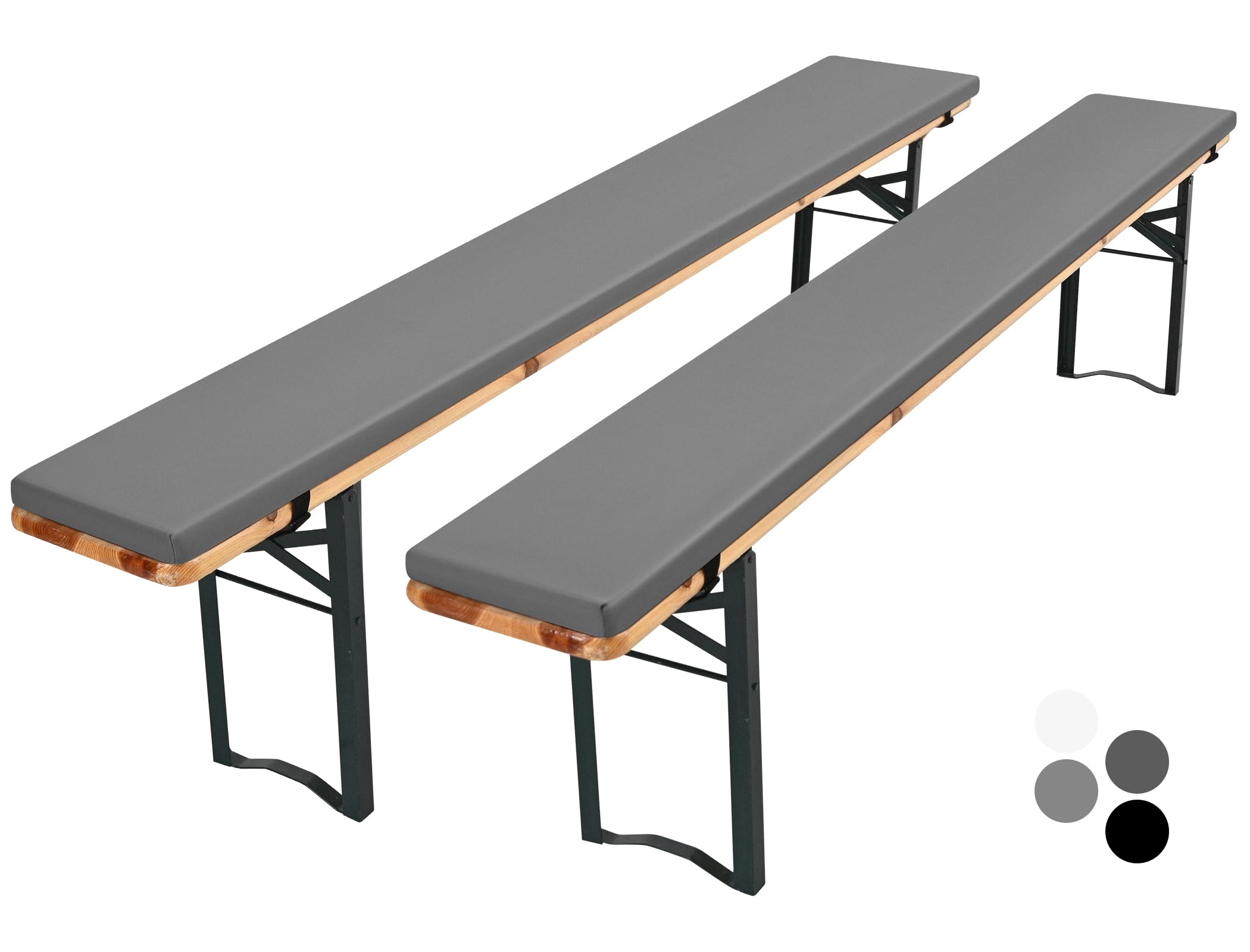 Pesonlook Set di 2 cuscini imbottiti per panca da birra, con cerniera, 220 x 25 x 3 cm, lavabili, per tavolo da birra e tenda da festa (grigio, impermeabile)