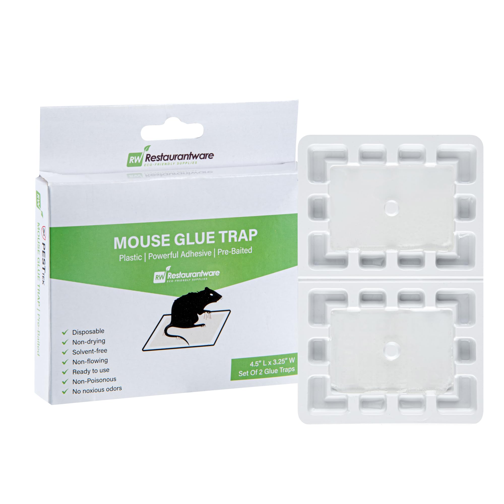 Restaurantware - Pest Tek 4.5 x 3.4 Inch Glue Trap, 1 Disposable Glue Pad Set - Set of 2, Pre-Baited Adhesive, PS Plastic Bond Trap, Odorless, Ready-to-Use for Mice and Pests