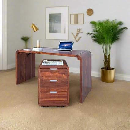 DEMIWALL Solid Sheesham Wood Office Table for Office Work | Wooden Workstation Big Size Study Desk for Adults | Work from Home Study/Computer/Laptop Table with 3 Movable Drawers | Natural Honey-D8