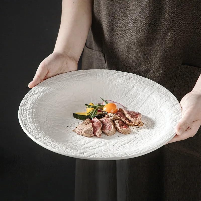 Platos de Camping platear de Cena cerámica craquelada Moderna Postre Carne esmerilada Cubiertos Hotel Platos Cocina Utensilios Porcelana fría Plato Decorativo(8 Inch)