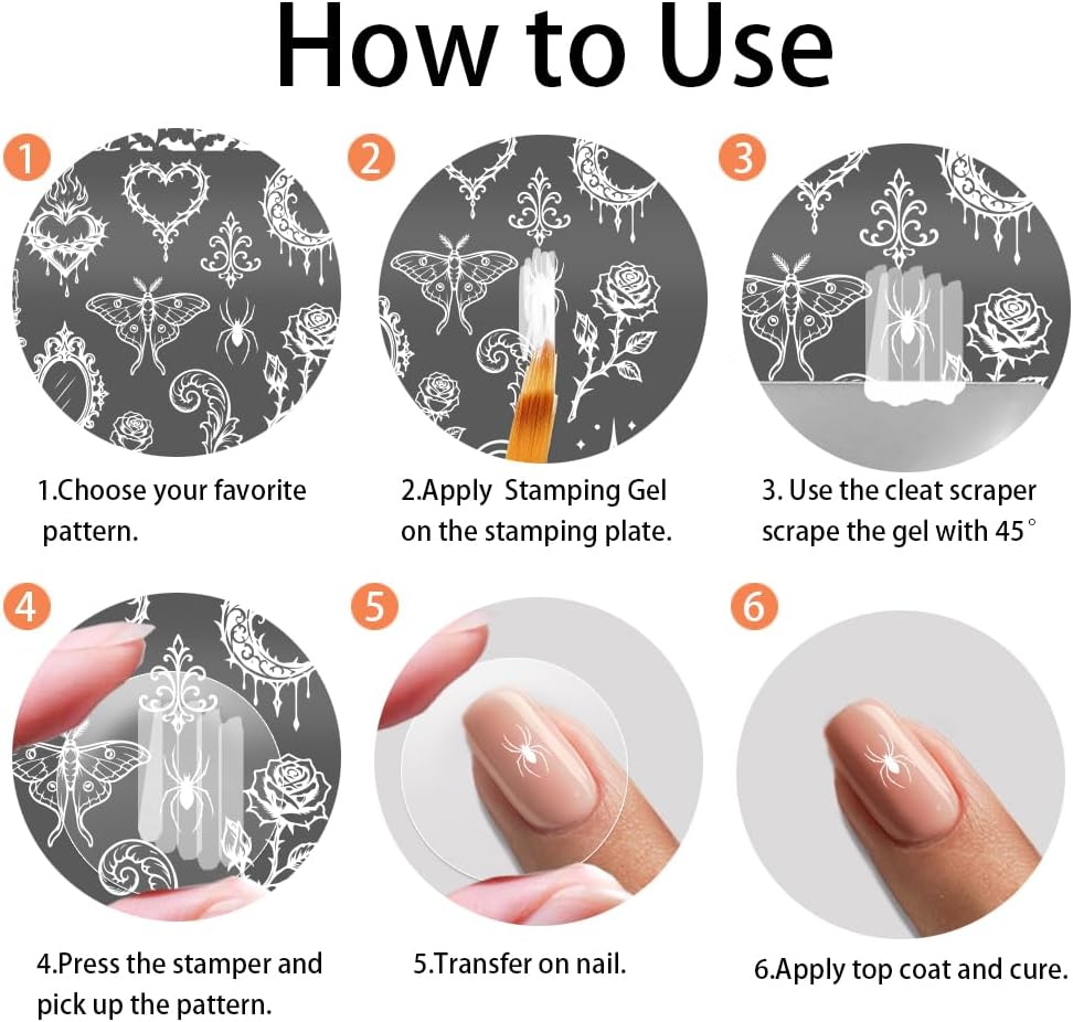 PH PandaHall 3pcs Halloween Nail Stamping Plates Gothic Style Nail Art Templates Skulls Spiders Nails Art Stencils Moth Rose Candles Nails Image Plates for Women Manicures Salon DIY Printing Design