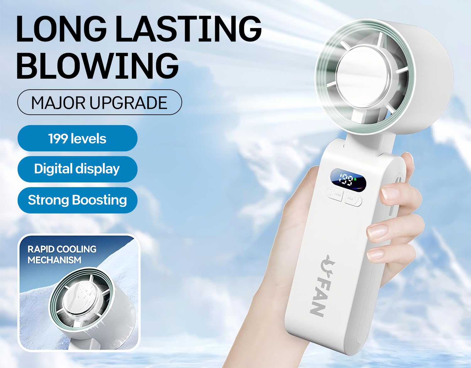 Ventilateur Portable, Mini Fans 1 à 199 Vitesses Avec