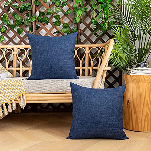 Kevin Textile Pack Of 2 Decorative Outdoor Waterproof Throw Pillow Covers Checkered Pillowcases Classic Cushion Cases For Patio Couch Bench 18 X 18 Inch Blue #TOP4