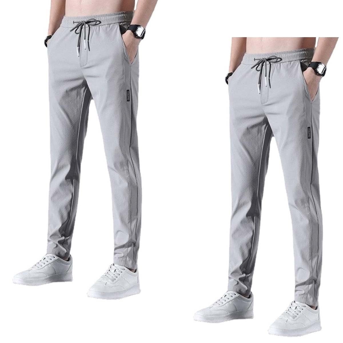 Jogginghose Herren Schnelltrocknend Chino Hose Männer Atmungsaktiv Freizeithose Männer Bequeme Trainingshose DüNne a Sporthose Alltag Stoffhose Leicht Elastischem Bund(Gray+Gray,M)