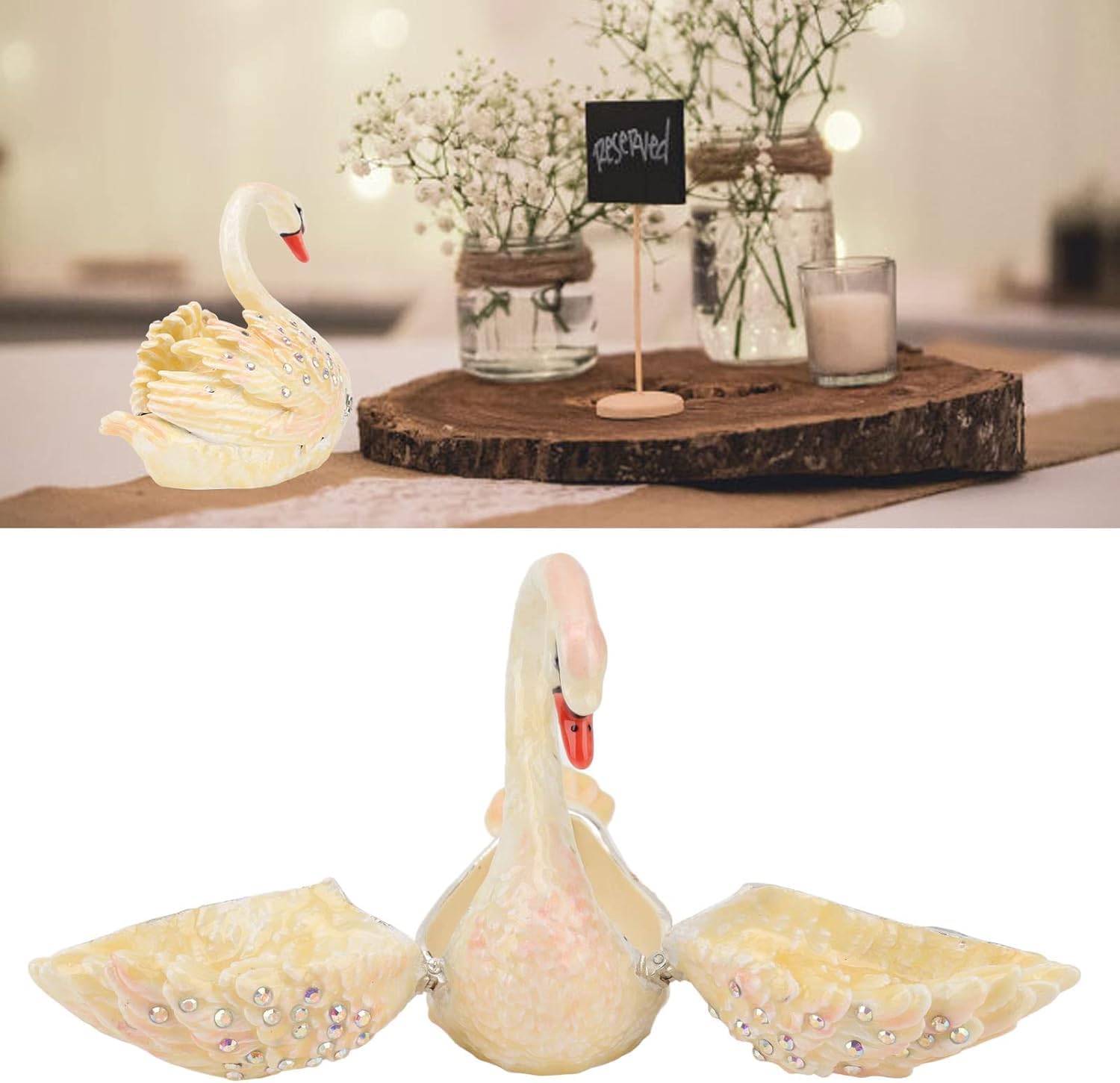 Amazon.co.jp: 白鳥の動物ジュエリー小物入れ、エナメルラインストーン