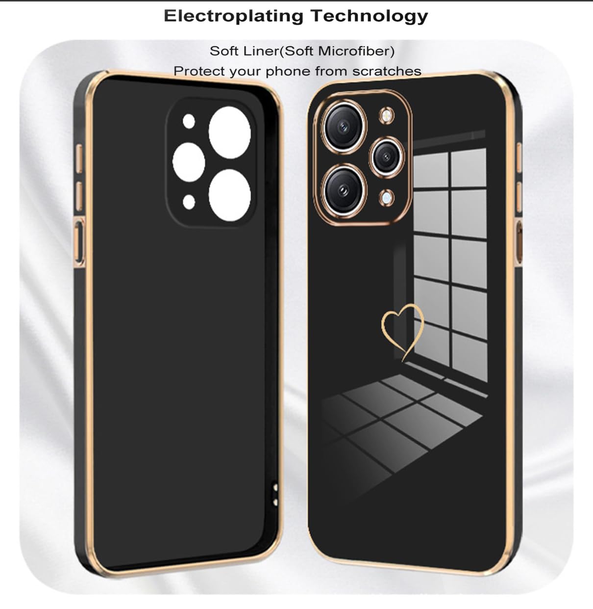 Handyhülle Mit Kette Für Motorola Moto G22/E32/E32s – Herz-Design, Schwarz-gold