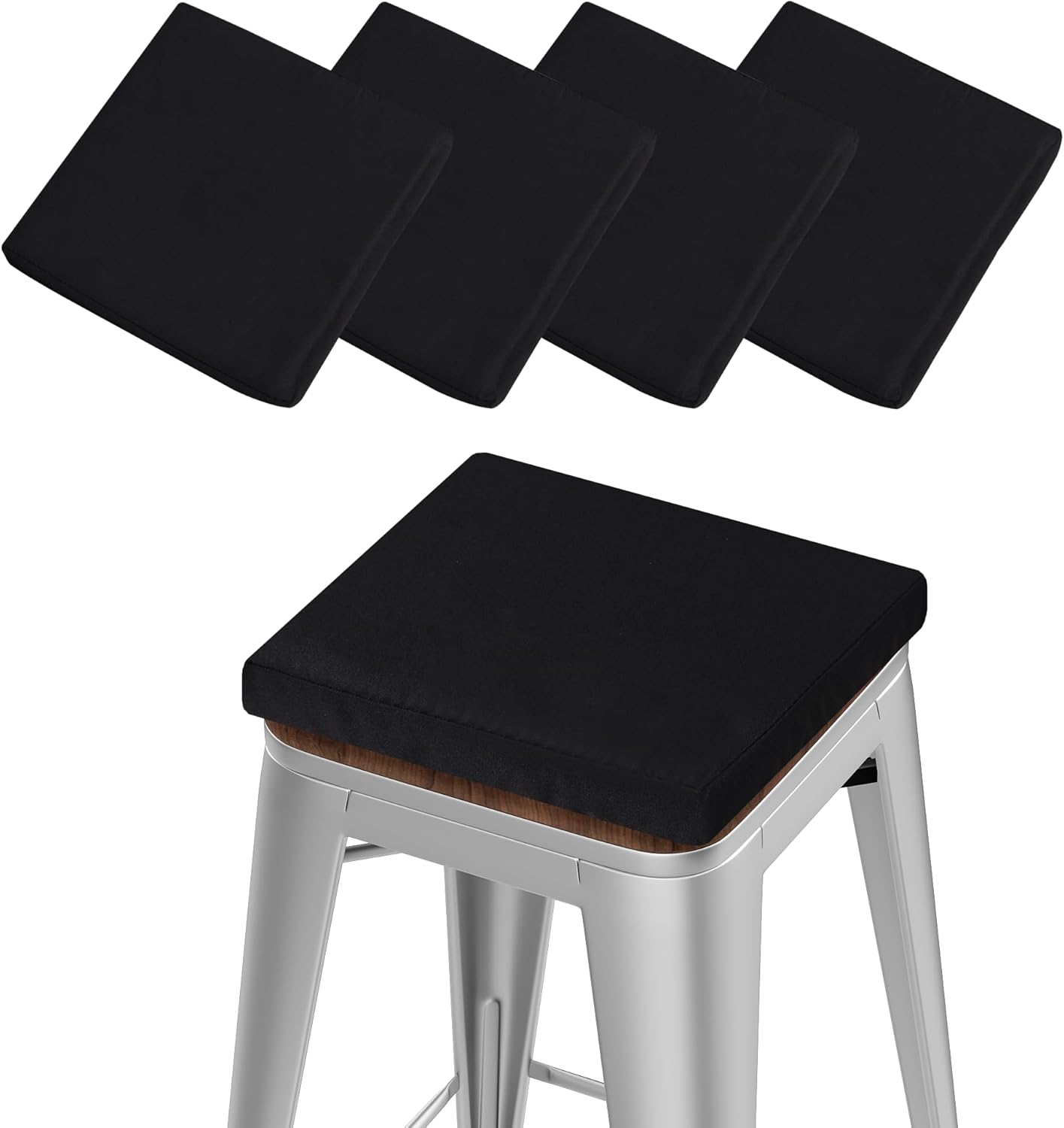 Bar Stool Cushions Set of 4, 12" Waterproof Thickened Barstool Seat Cushions, Breathable Small Chair Seat Pads for Café Bistro Stackable Classroom Metal Stools (Square, Black, 4 Counts) - Image 7