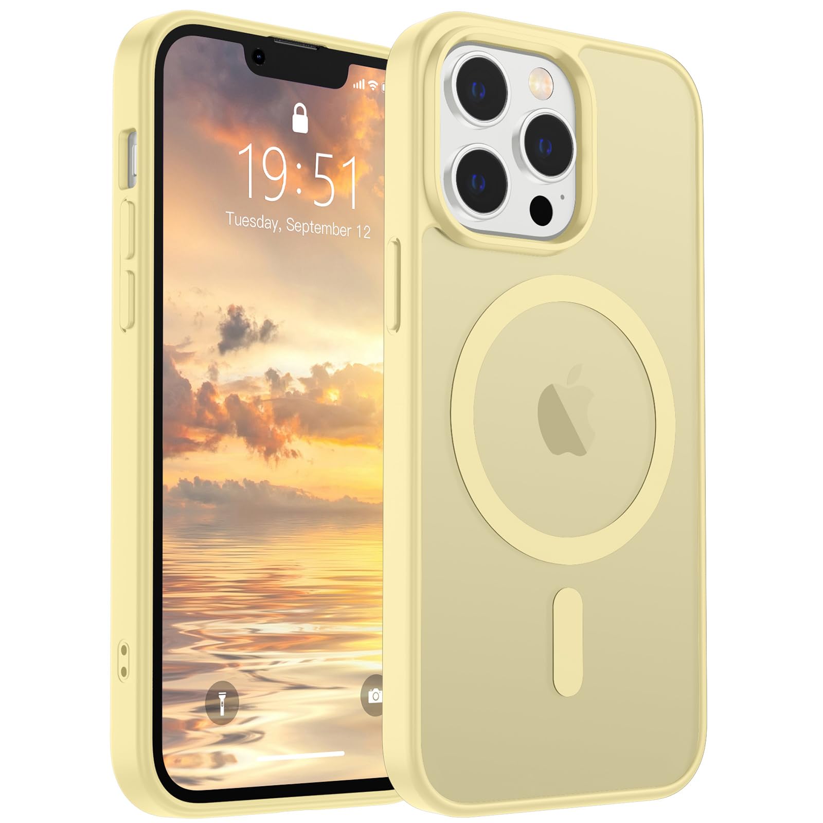SUPFINE Magnetic for iPhone 13 Pro Max Case (Compatible with MagSafe) (Military Grade Drop Protection) Slim Translucent Matte Shockproof with Anti-Fingerprint Phone Case,Buttercream Yellow
