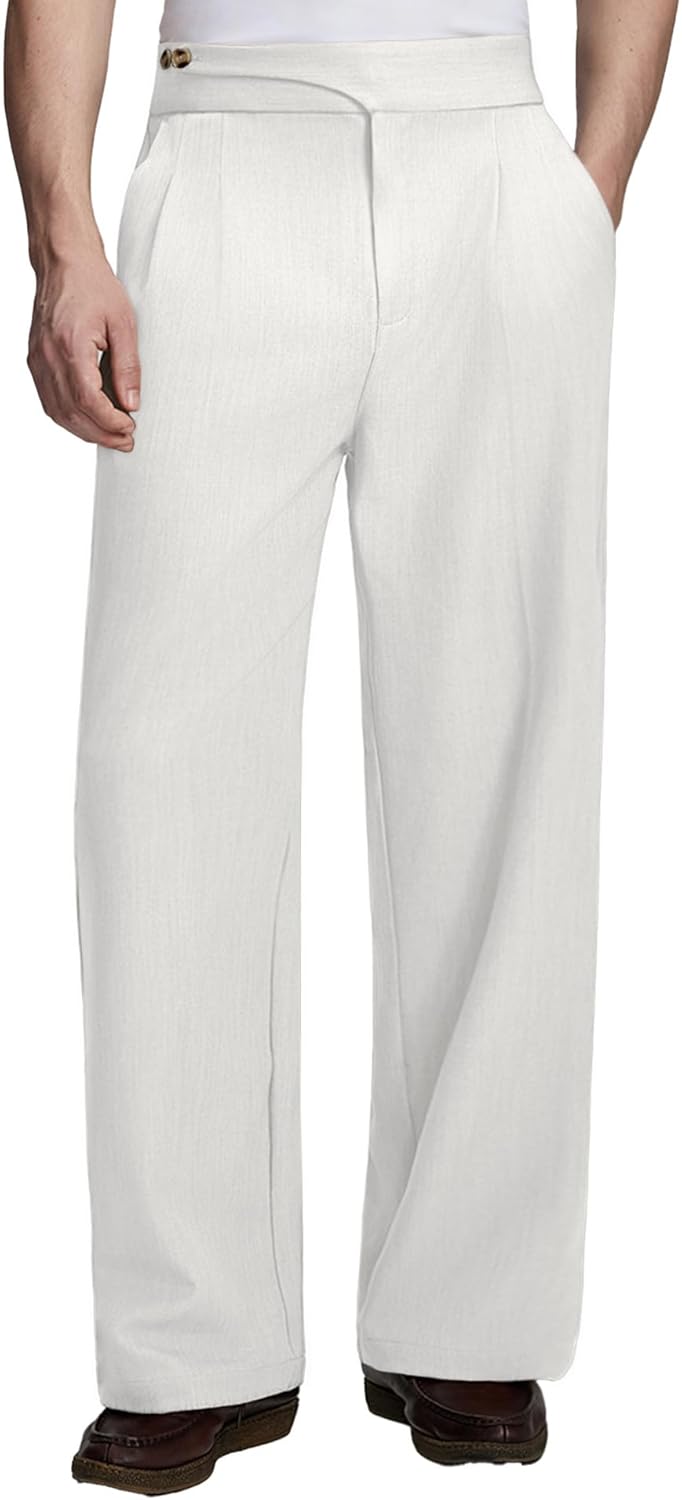 Susclude Mens Baggy Dress Pants Old Money Vintage Pleated Wide Leg Pants Summer Casual Slacks Relaxed Fit Trousers