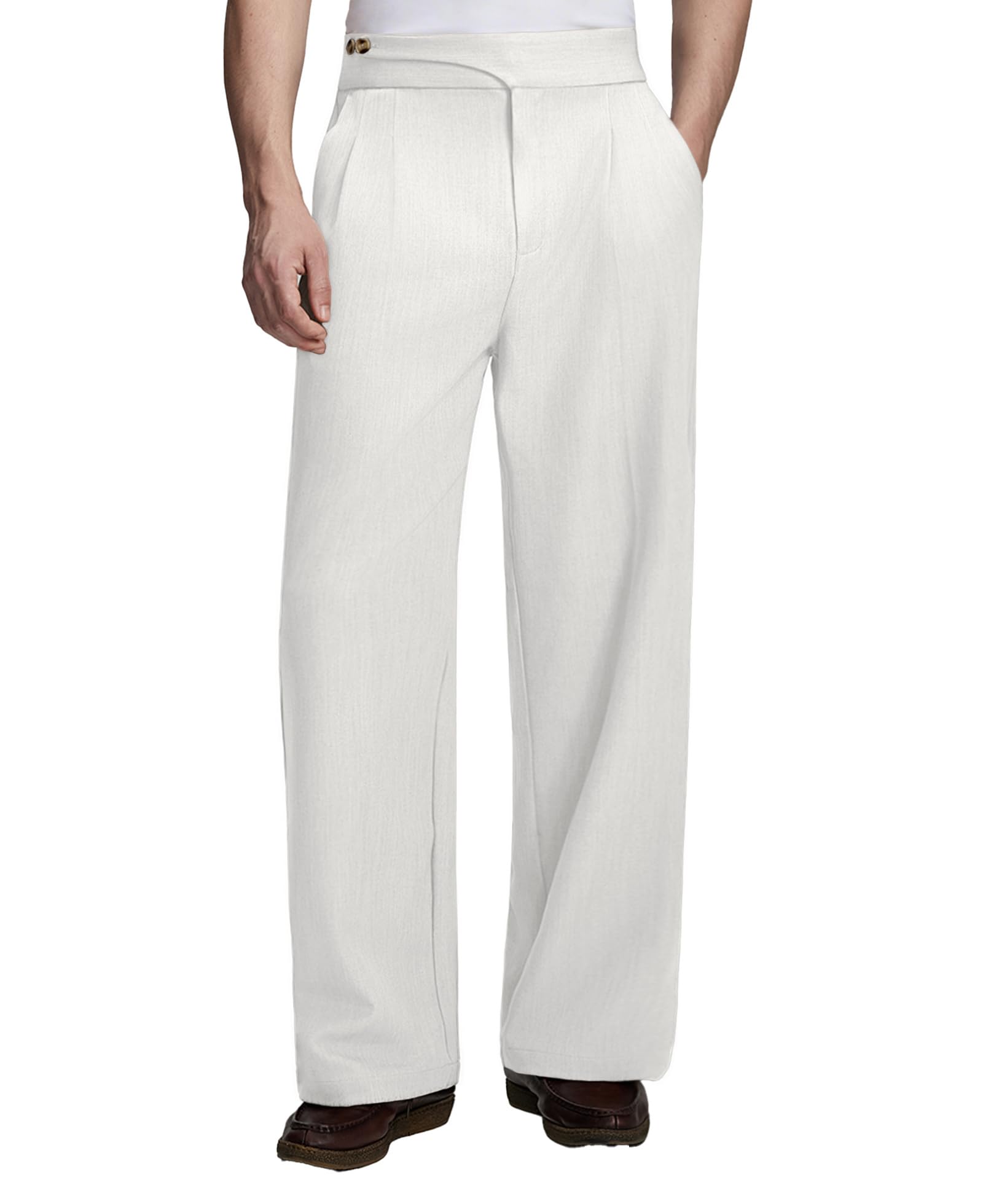 Susclude Mens Baggy Dress Pants Old Money Vintage Pleated Wide Leg Pants Summer Casual Slacks Relaxed Fit Trousers