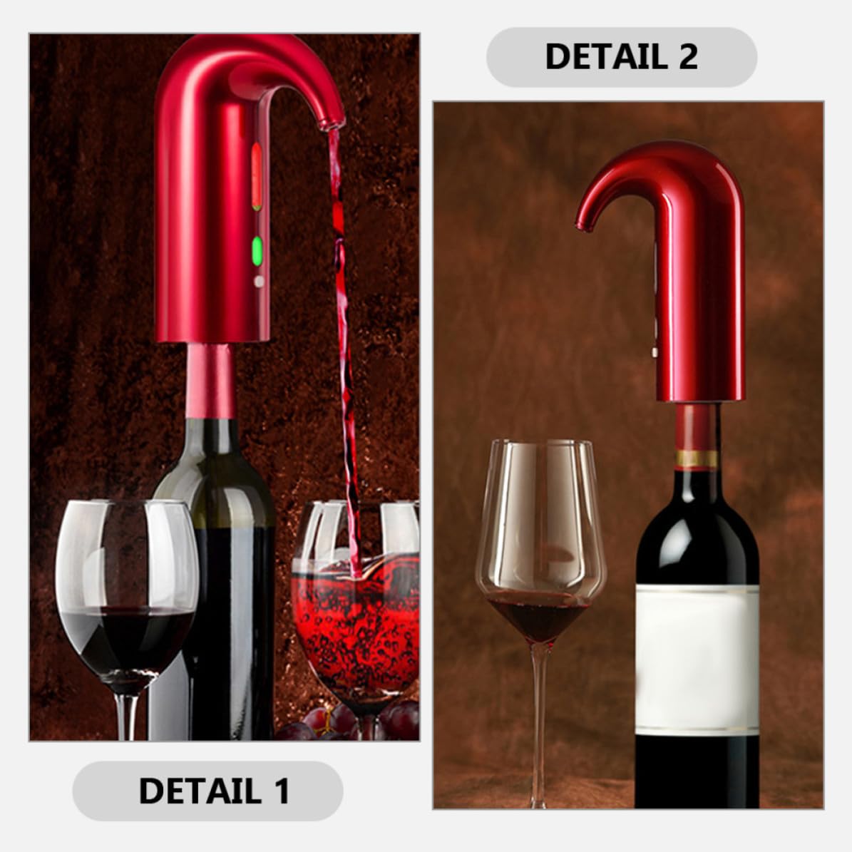 Aérateur de Vin Électrique Portable 1500 Mah, Rouge, Abs