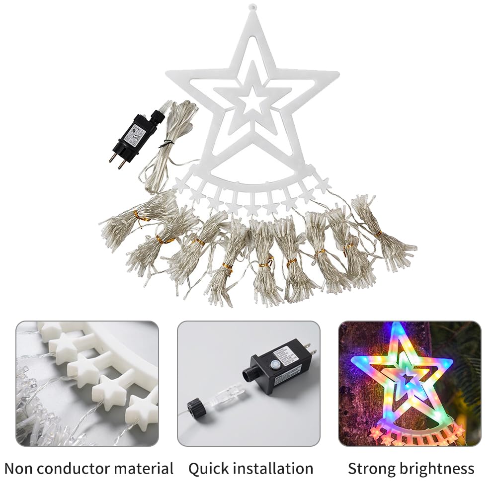 OHMG Guirlande Lumineuse Sapin de Noël avec Etoile,3.5M*9 USB Rideau Lumineux Intérieur/Extérieur,8 Modes Dimmable avec Télécommande,Etanche Guirlande LED Decoration de Mariage,Fenêtre (2)
