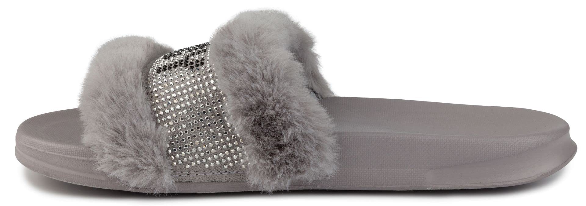 Juicy Couture Women's Fashionable Faux Fur Slide Sandals, Cozy Slip-On with EVA Sole for Indoor & Outdoor Slip-On