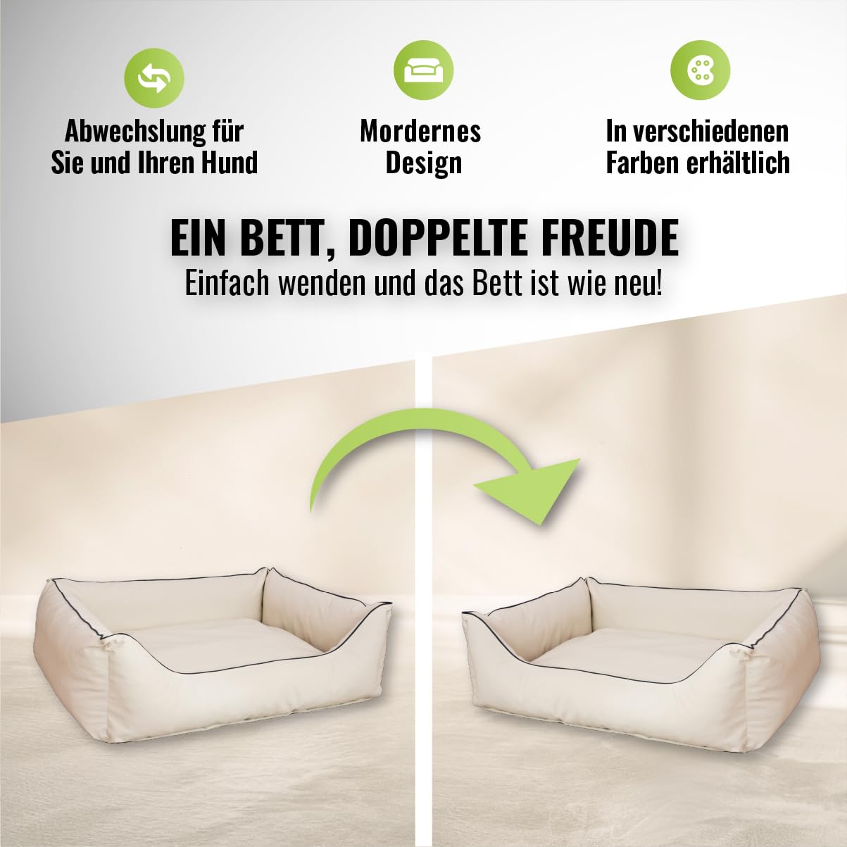 Cama para perros CopcoPet Rocco 2 en 1, impermeable y de piel sintética, con colchón de plástico para perros con espuma de copos o espuma viscoelástica ortopédica