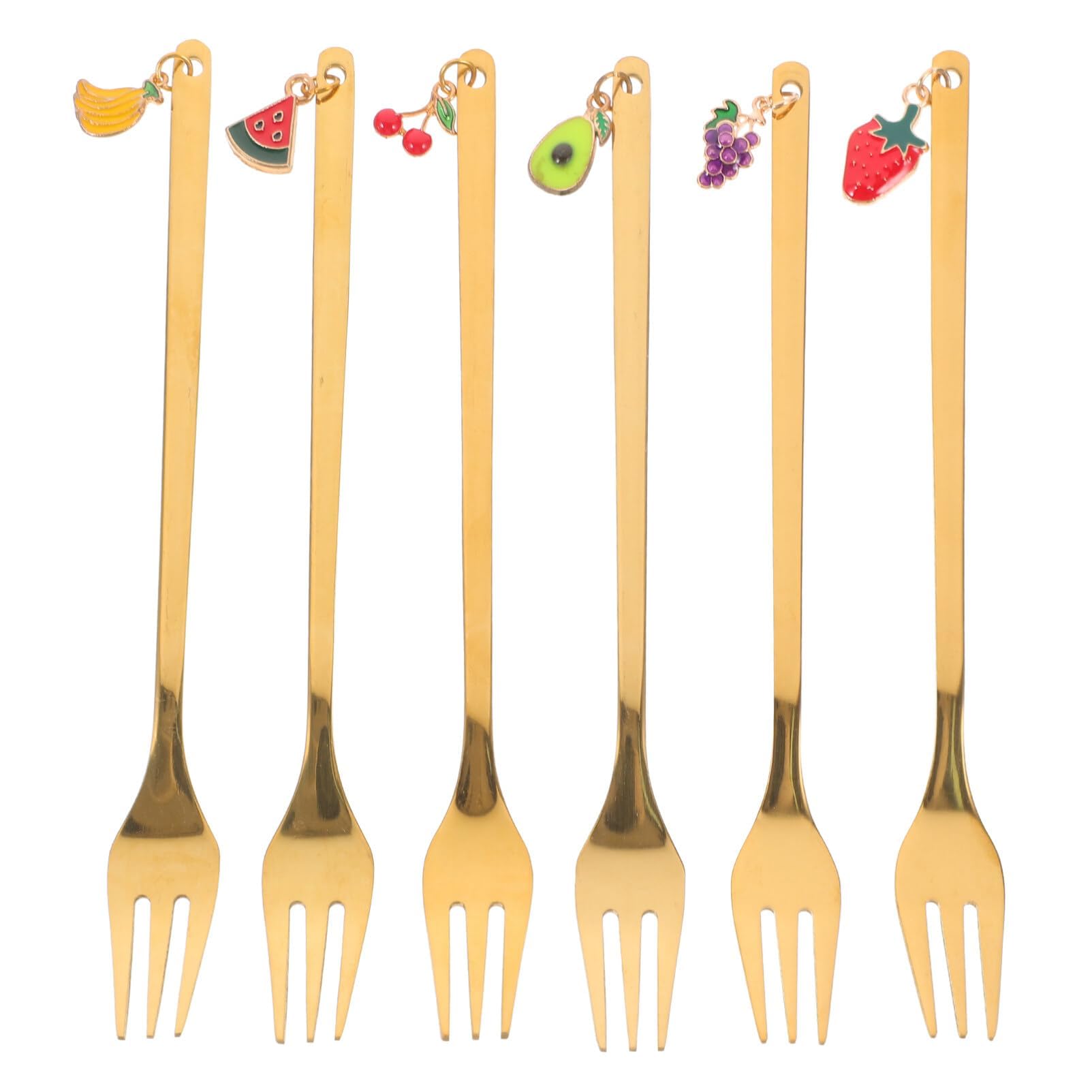 NALACAL 6 Pcs Stainless Steel Fork Spoon, Dessert Forks Cute Forks Decorative Forks Fruit Forks Stainless Steel Small Forks Metal Forks Stainless Steel Forks Metal Cake Forks, Table Forks Set (Gold)