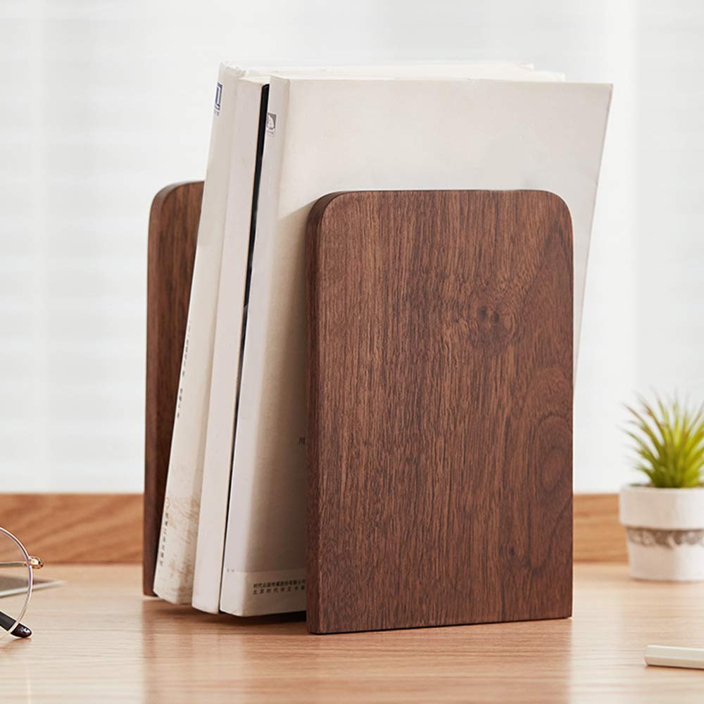 Blocco libro, cuneo libro, supporto per reggilibri in noce nero per scaffali, supporto per organizer per reggilibri antiscivolo 17x13 cm per casa, ufficio (quadrato)