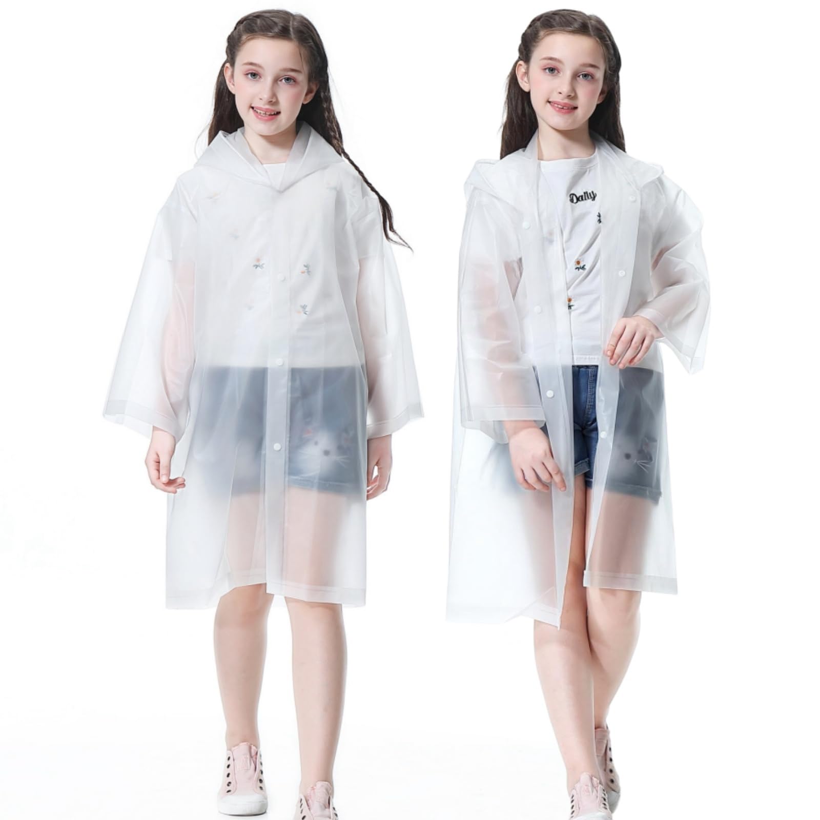 Kids Rain Poncho, Reusable EVA Children Raincoat for 6-13 Girls Boys, Waterproof Rain Jackets Rainwear with Hood
