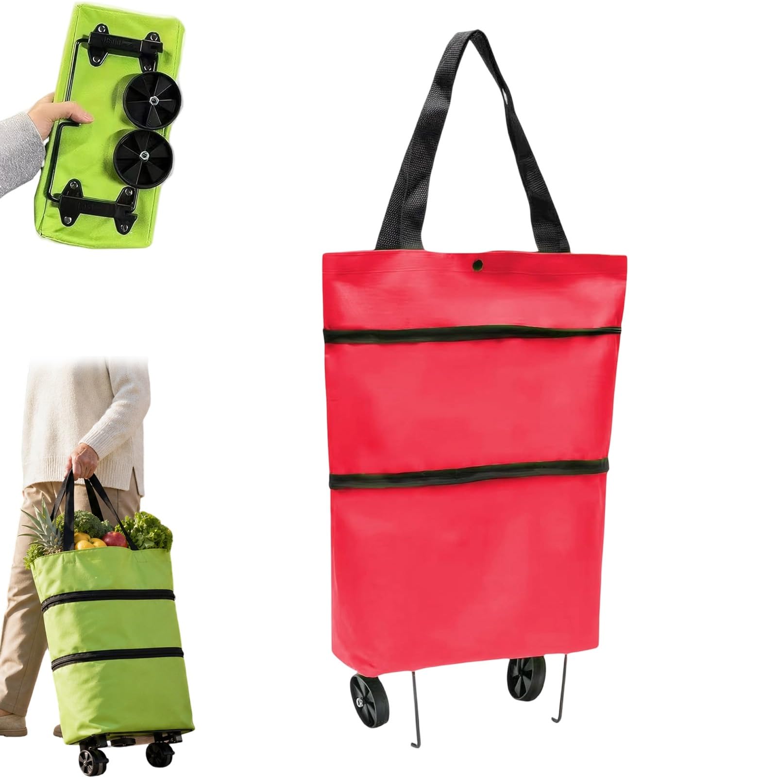2-in-1 Foldable Shopping Cart, Lightweight Foldable Grocery Trolleys