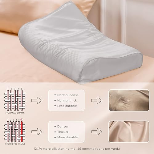 Miniatura 3 de PROMEED Funda de almohada de seda para almohada de espuma viscoelástica, 23 Momme de seda de morera para almohada cervical, funda de almohada de