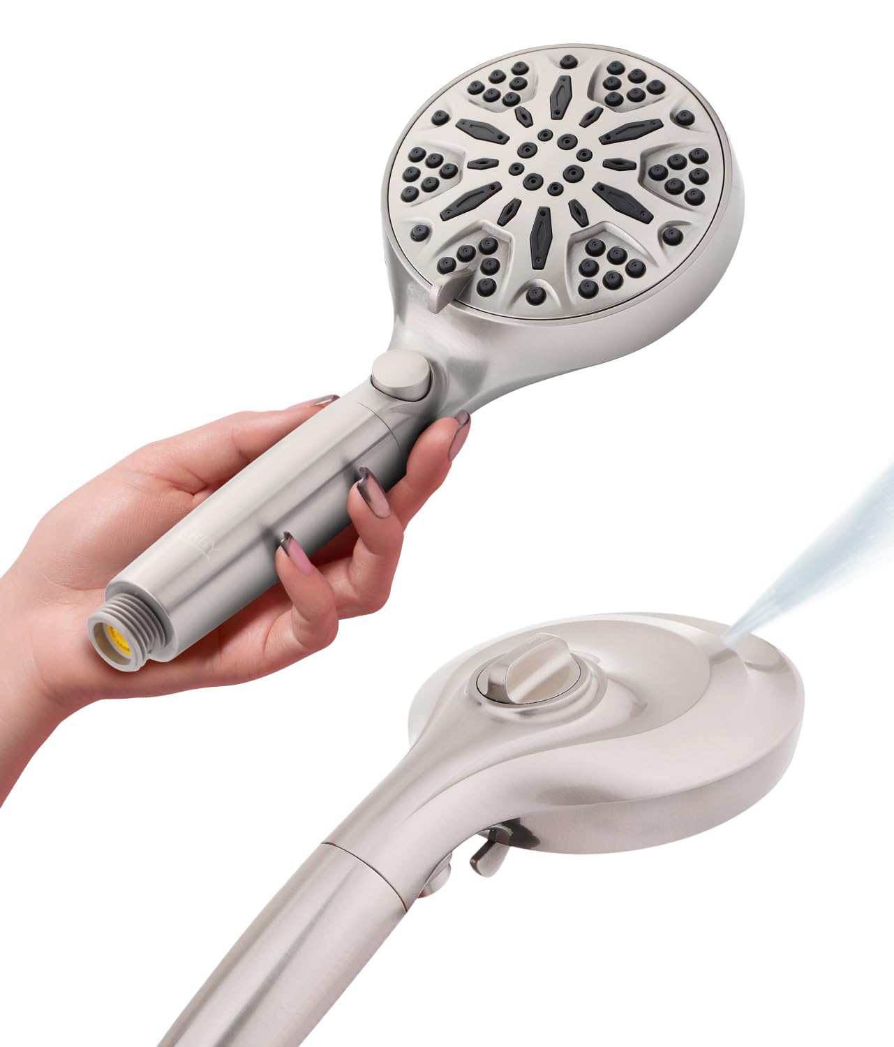 Lokby 10 Settings Water Saving Shower Head - Build-in 2 Power Spray - Shower Head High Pressure for Low Hard Water, Up to 30% Less Water, Nozzles Prevent Build Up, G1/2 Connection, Nickel