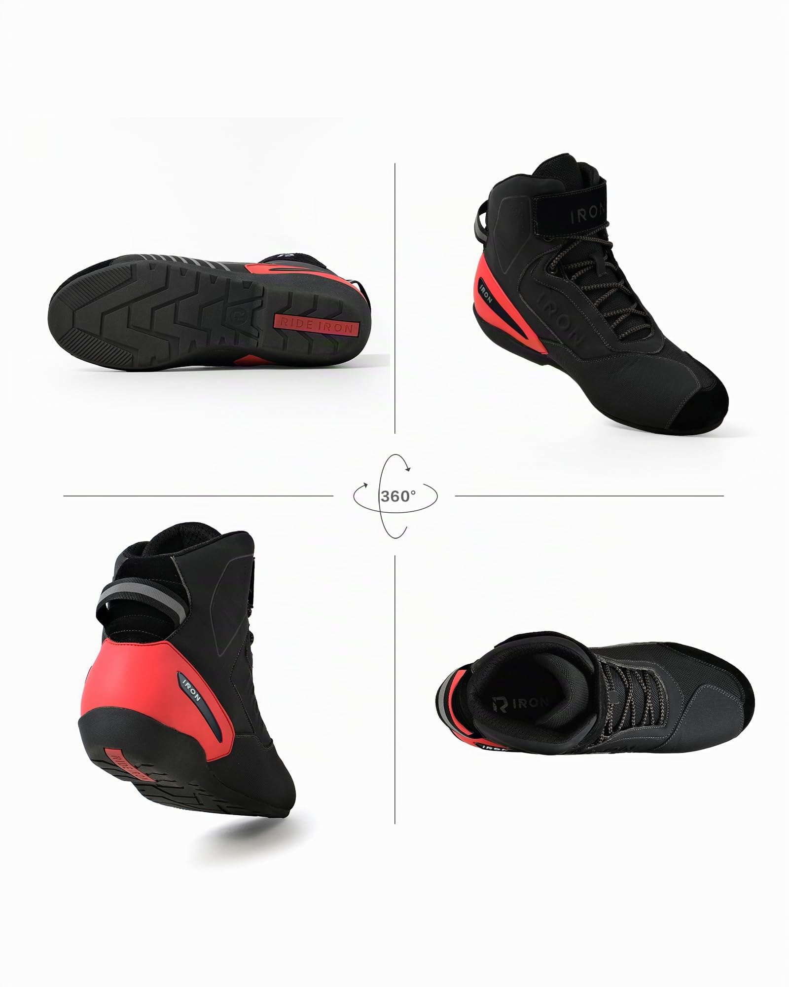RIDEIRON Bottes Moto Hommes Chaussueres Motard Normes CE | Renforcées, Support de Cheville, Semelle Antidérapante