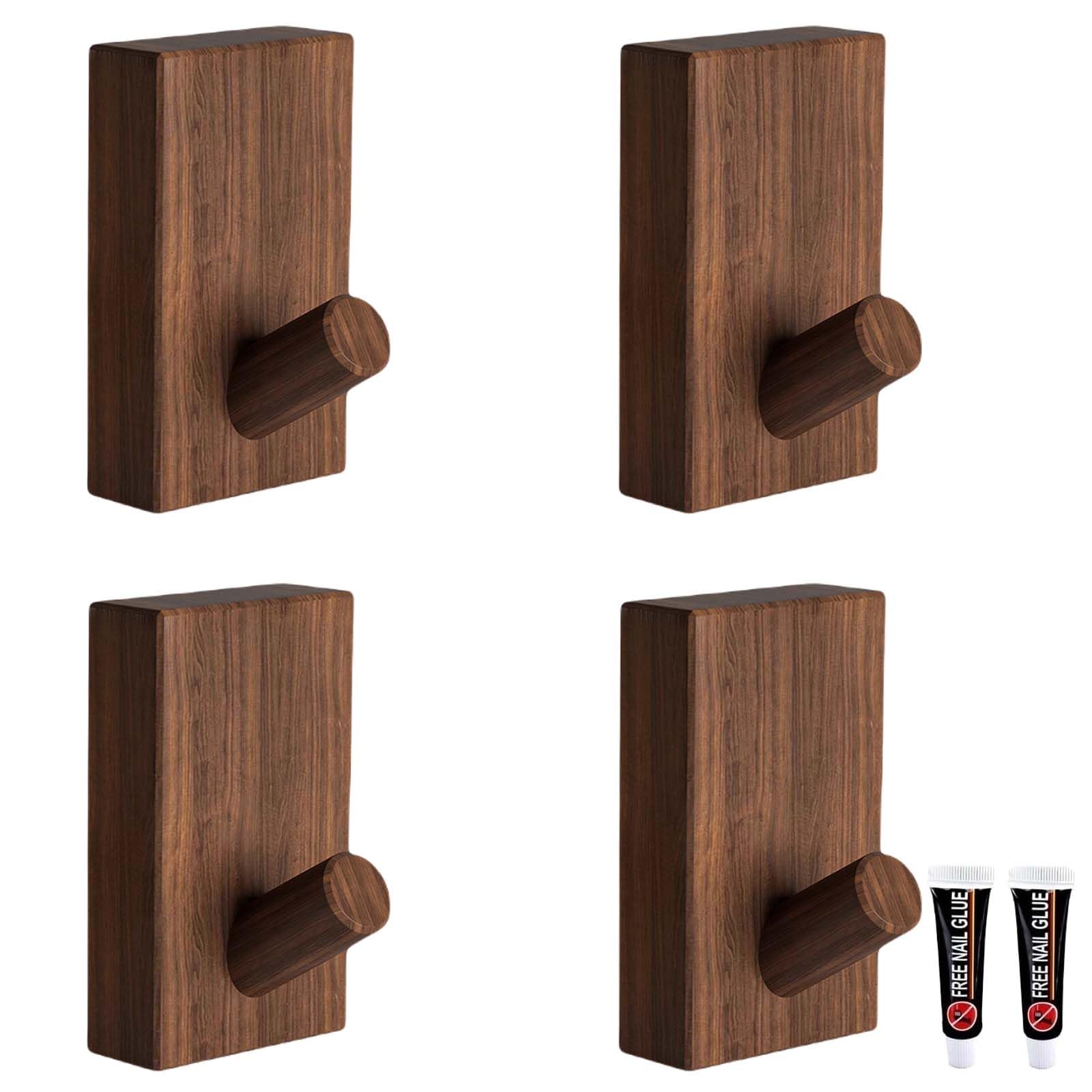KEXYOAN 6 Pack Decorative Vintage Wooden Wall Hook Self-Adhesive Natural Beech Coat Mounted Suitable for Kitchen Door Bathroom Hallway and Corridor(Walnut,8 * 4cm)
