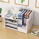 Hggzeg Organiseur de bureau en bois - Grande capacité - Trieur de fournitures de bureau - Boîte de rangement pour papiers A4, livres, documents et cahiers (JB07 érable blanc) - 3