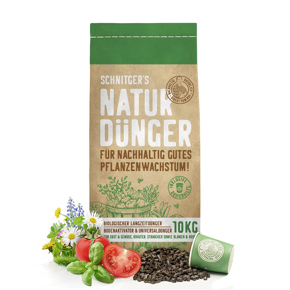 Naturdünger - Universal Pflanzendünger in Bio-Qualität - Langzeitdünger für nachhaltig gutes Pflanzenwachstum - mit Dosierhilfe - einfach & unbedenklich düngen - Dünger von SCHNITGER’s - 10kg