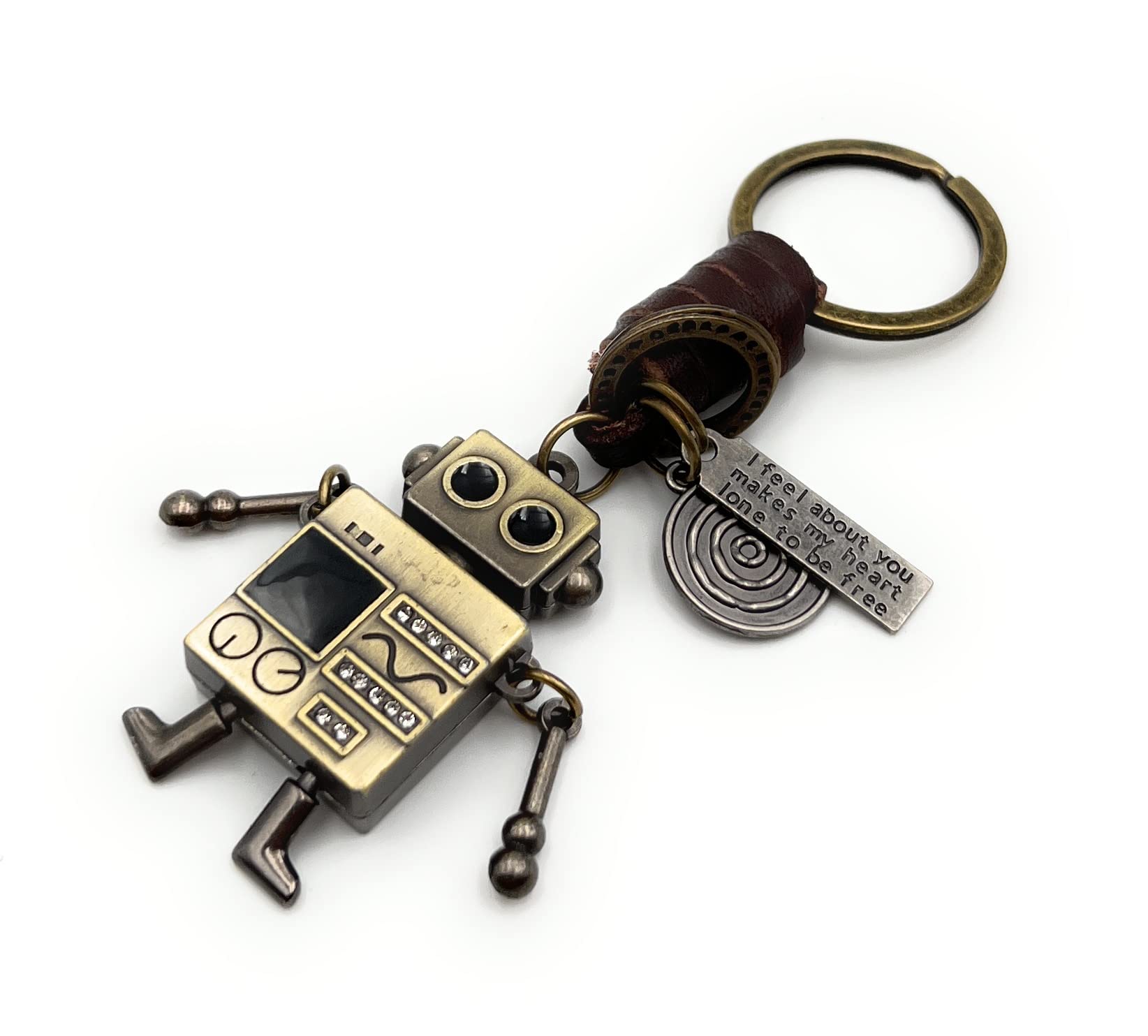 H-Customs Unisex Robert V2 Robot Machine Man Contraption Bronze Leather Keychain Pendant Bronze