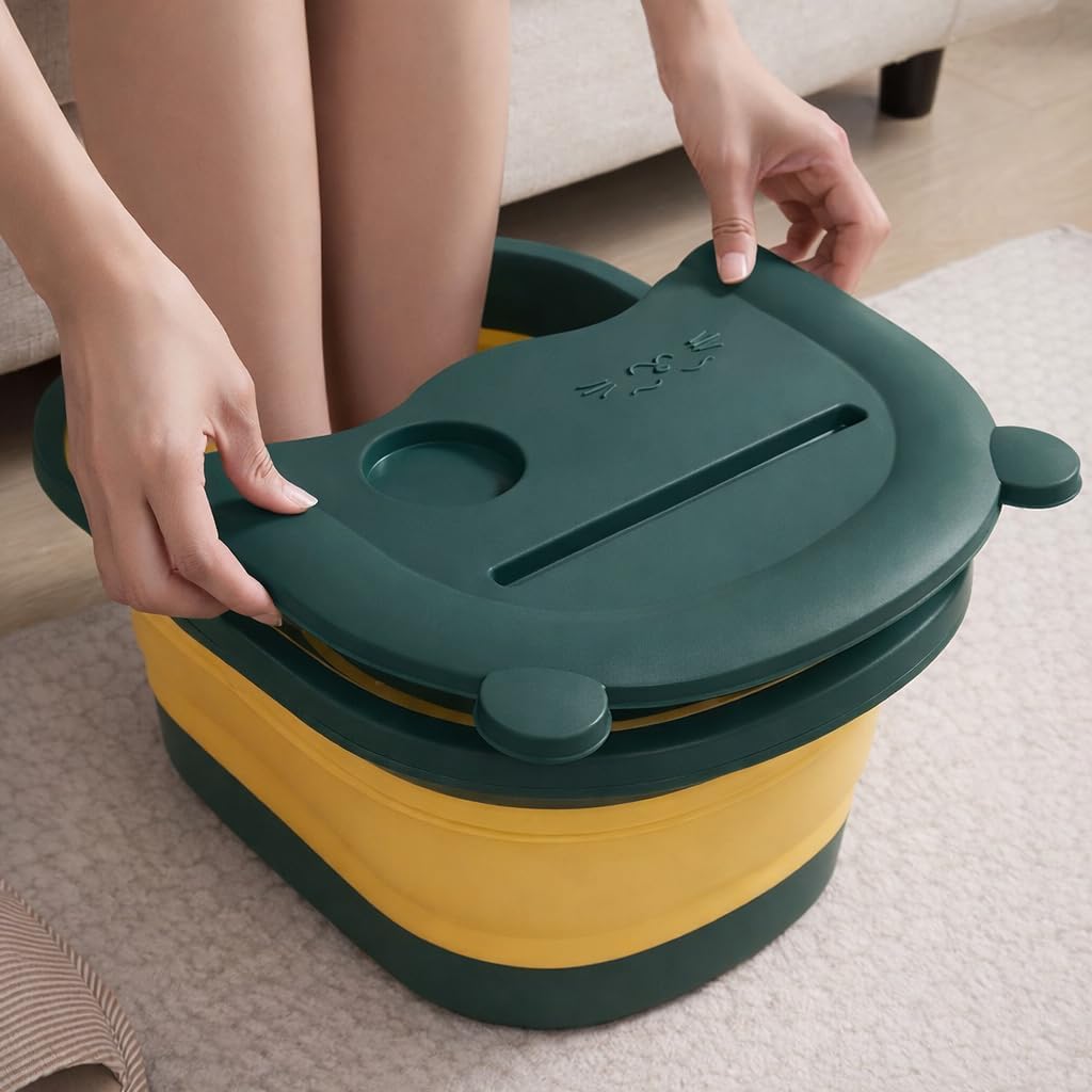Foldable Foot Soaking Tub with Massage Roller for Spa 10L Green | Collapsible Design, Reflexology Rollers, 40x35x15 cm, Non-Electric, For Adults-image-38