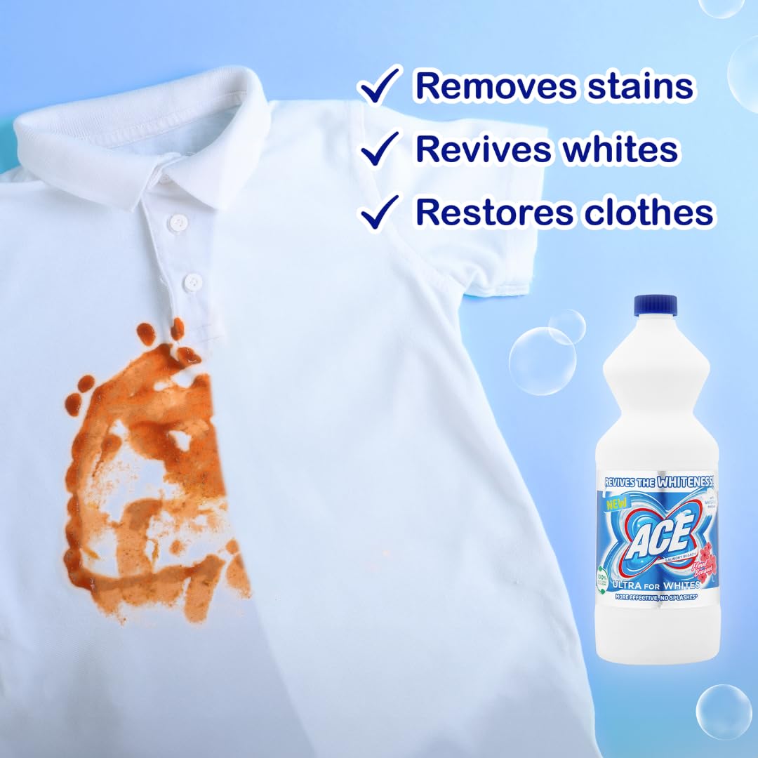 6x Ace Ultra for Whites Candeggina Bleichmittel Für strahlend weiße Wäsche um hartnäckige Flecken zu entfernen 1Lt + Beni Culinari Kostenloser Schlüsselanhänger