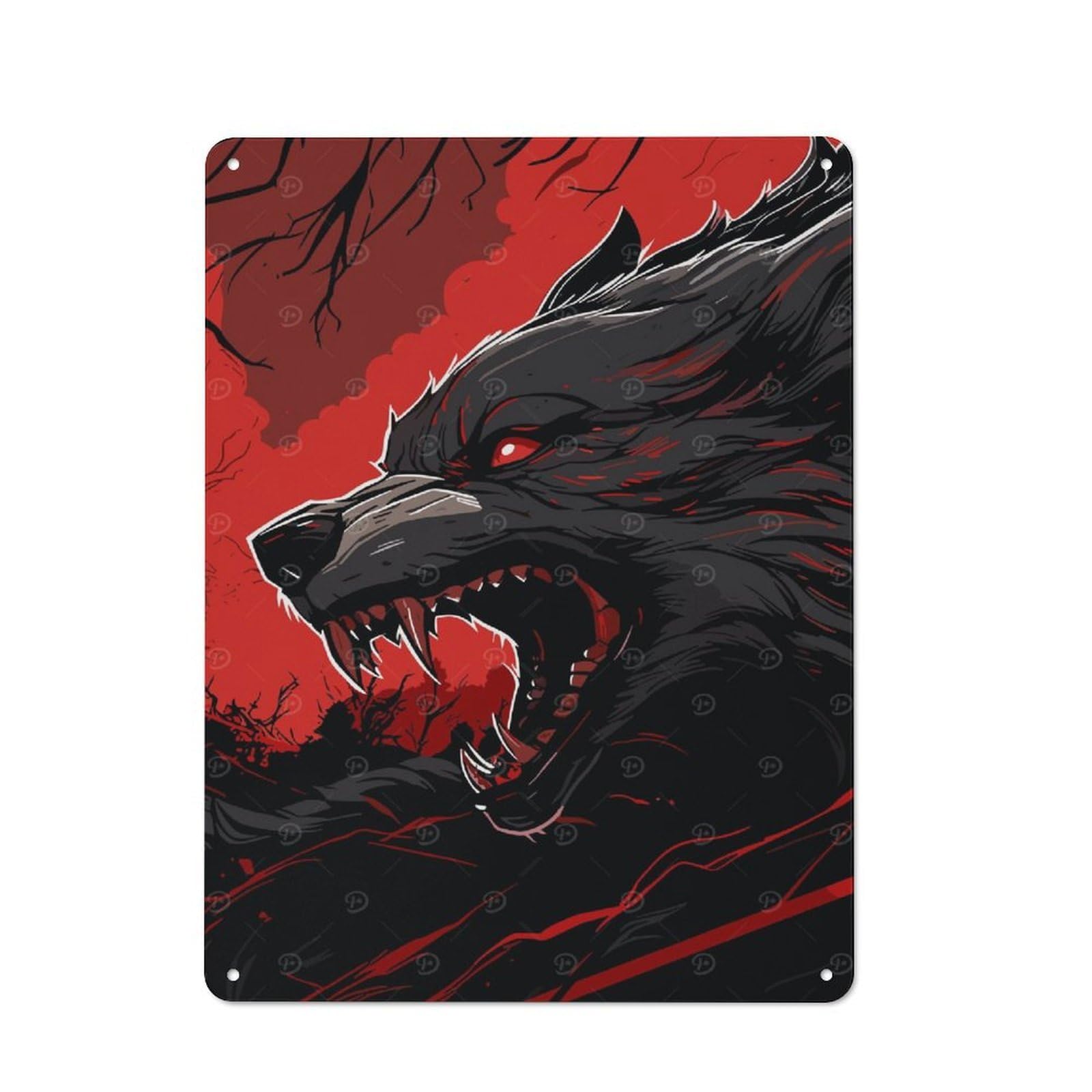 Nostalgic Decorative Tin Sign 40x30cm Featuring The Death Wolf, Old Style Wall Plaque for Kitchen, Hallway, Bar Or Small Cafe