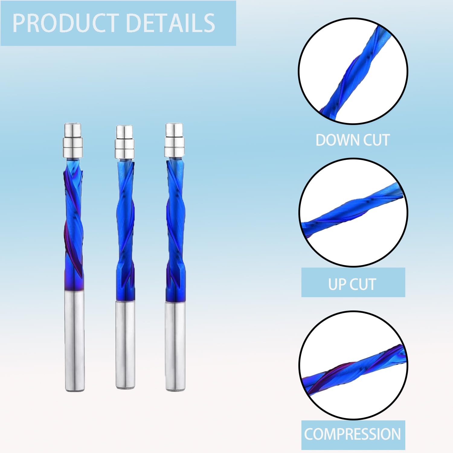 Spiral Flush Trim Router Bit Solid Carbide 1/4 Inch Shank Cutting Diameter 1/4 Inch with NACO Coated CNC Spiral Router Bit for Woodworking Trimming UFB831