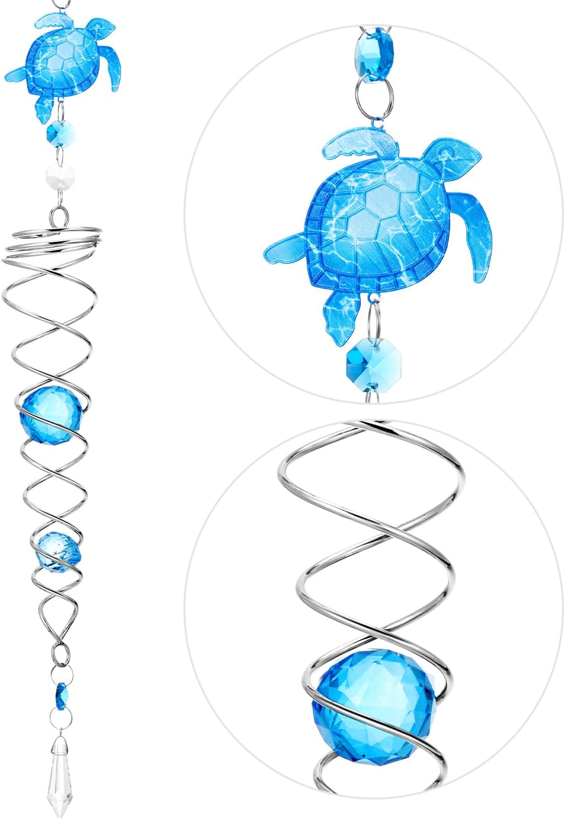 Juexica 19 Inch Sea Turtle Gift for Christmas Ornament Spiral Tail Wind Spinner Sun Catcher Crystal Gazing Ball Spiral Tail Hanging Wind Catcher for Art Decoration Indoor Outdoor Garden Tree Ornament